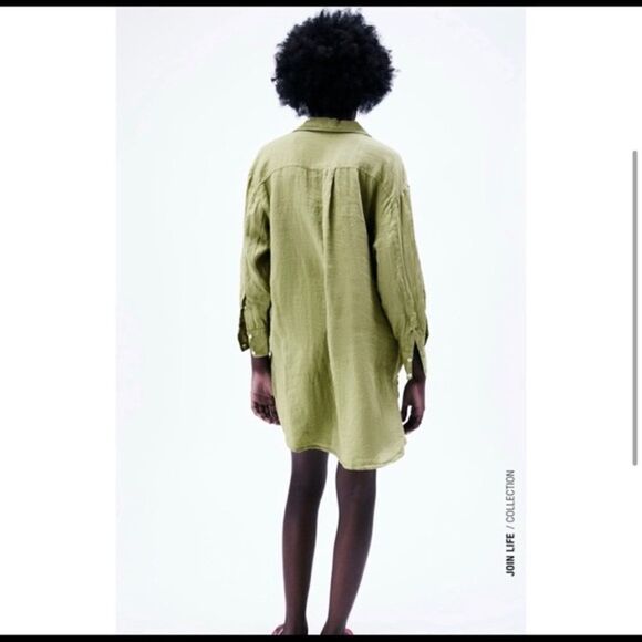 ✨ Zara Oversized Linen Boho Button Down Green Shirt✨ - Picture 5 of 14
